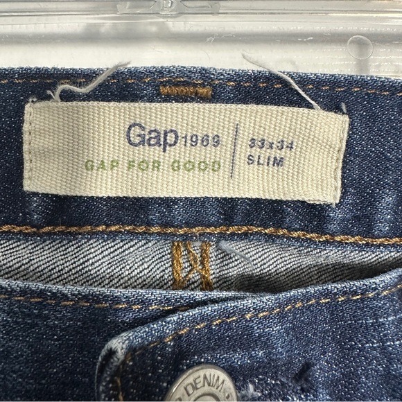Gap jeans size 33x34, slim straight, "worn dark" color, cotton blend, spring - Picture 5 of 10